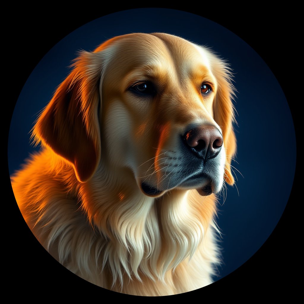 Cosmic medallion portrait of GRLS_grlsJ83YMRR, a Golden Retriever