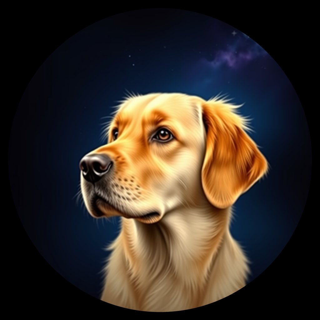 Cosmic medallion portrait of GRLS_grlsJ87BQ1JJ, a Golden Retriever