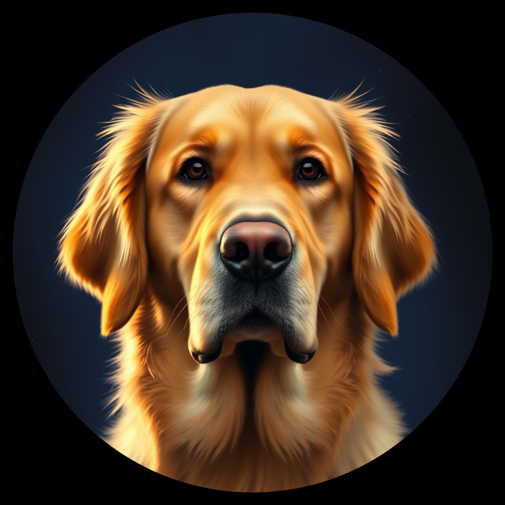 Cosmic medallion portrait of GRLS_grlsJ8YI4W22, a Golden Retriever