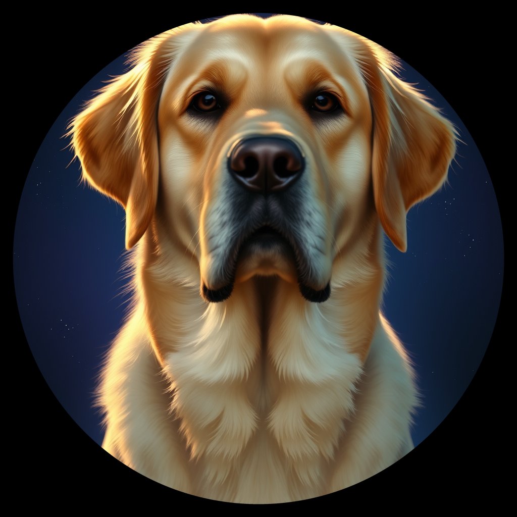 Cosmic medallion portrait of GRLS_grlsJ9DGO3MM, a Golden Retriever