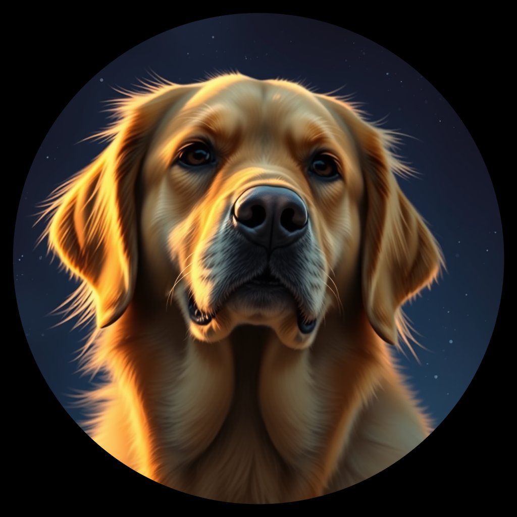 Cosmic medallion portrait of GRLS_grlsJ9IHUPMM, a Golden Retriever