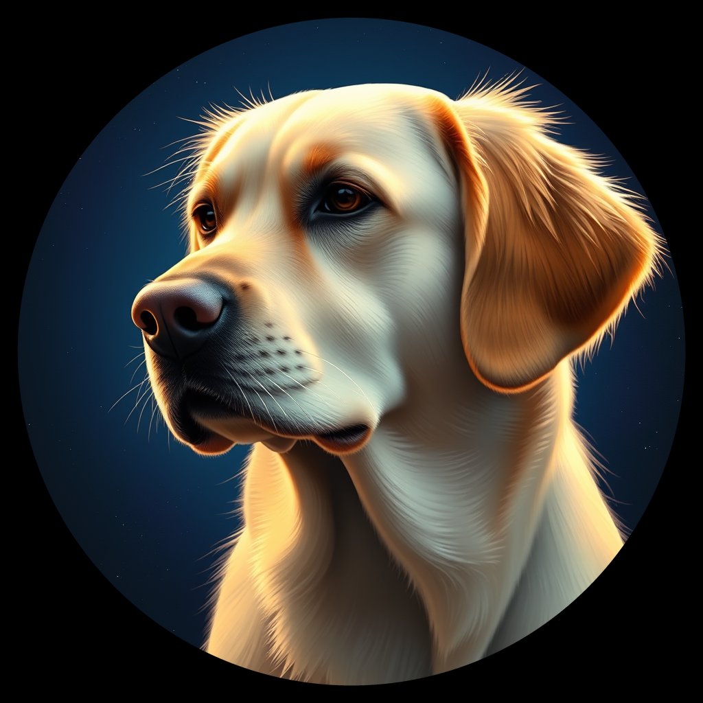 Cosmic medallion portrait of GRLS_grlsJ9P3IN00, a Golden Retriever