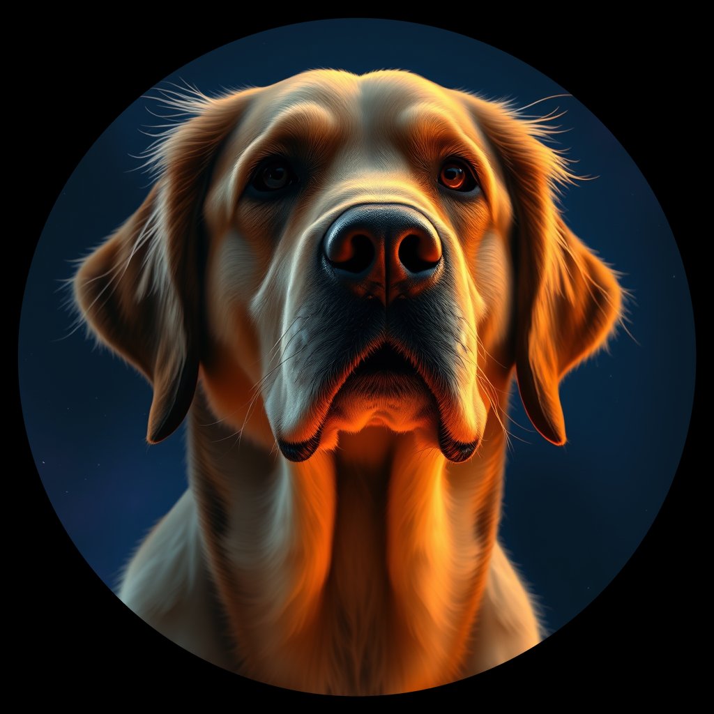Cosmic medallion portrait of GRLS_grlsJBDTTSS, a Golden Retriever