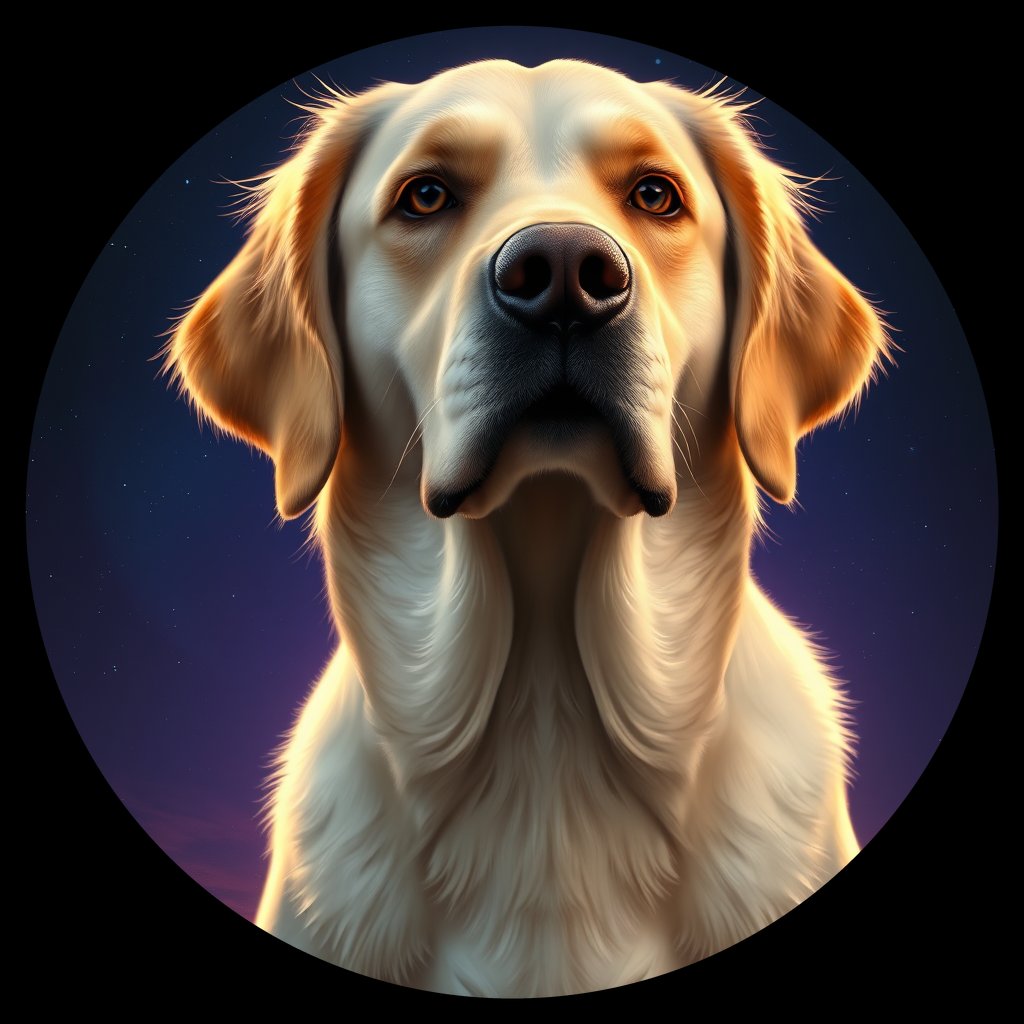 Cosmic medallion portrait of GRLS_grlsJBO0ZMYY, a Golden Retriever
