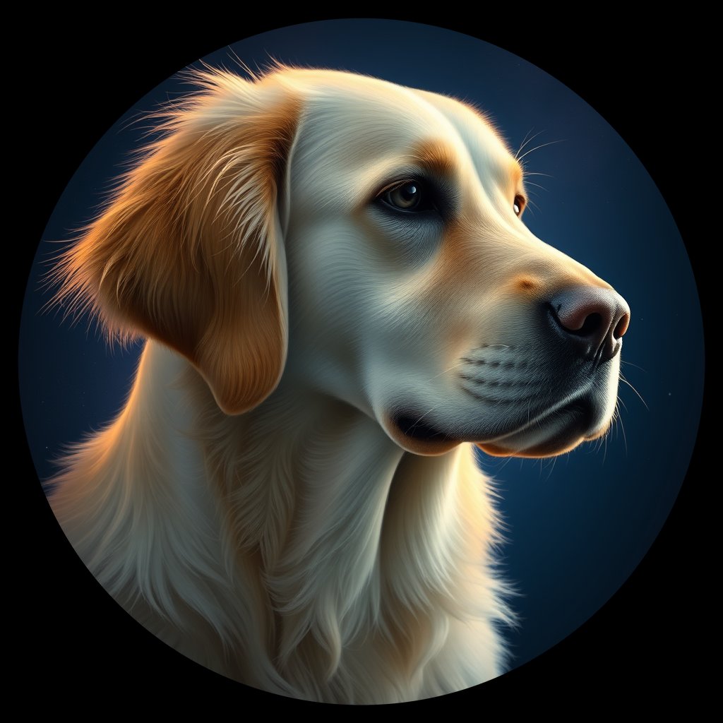 Cosmic medallion portrait of GRLS_grlsJBW4CYRR, a Golden Retriever