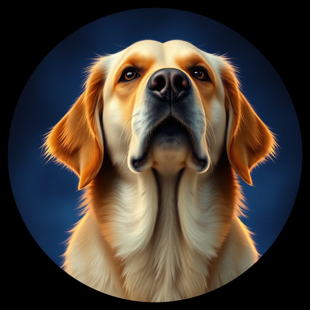 Cosmic medallion portrait of GRLS_grlsJC7ZMD22, a Golden Retriever