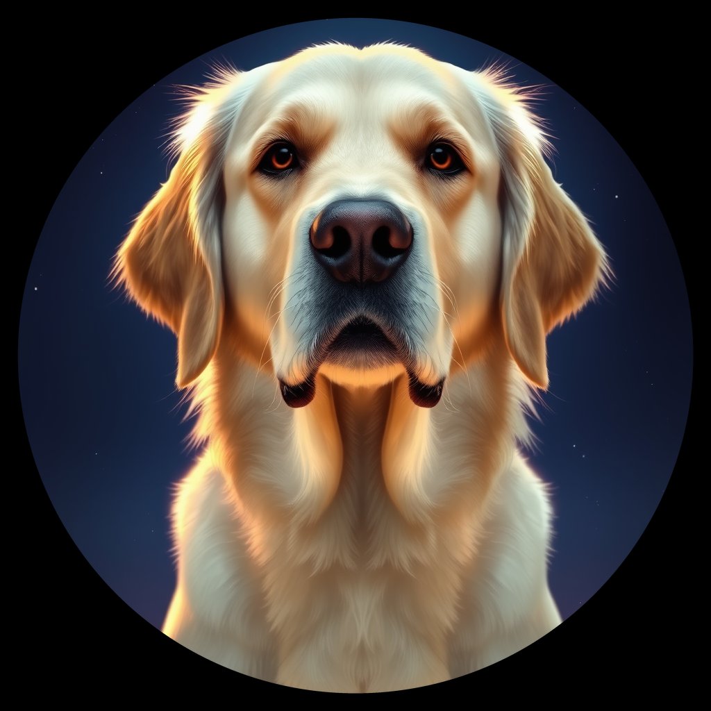 Cosmic medallion portrait of GRLS_grlsJCDT4YFF, a Golden Retriever