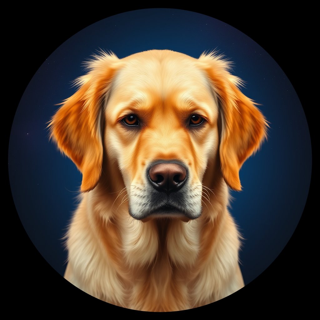 Cosmic medallion portrait of GRLS_grlsJCL124KK, a Golden Retriever