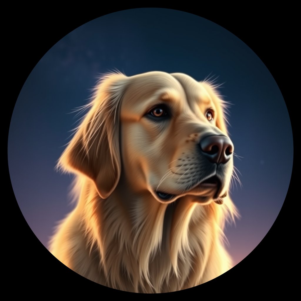 Cosmic medallion portrait of GRLS_grlsJE0A7BJJ, a Golden Retriever