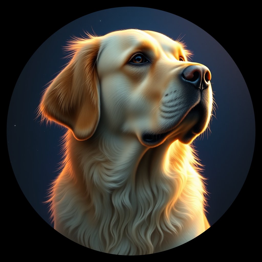 Cosmic medallion portrait of GRLS_grlsJE4JG3OO, a Golden Retriever