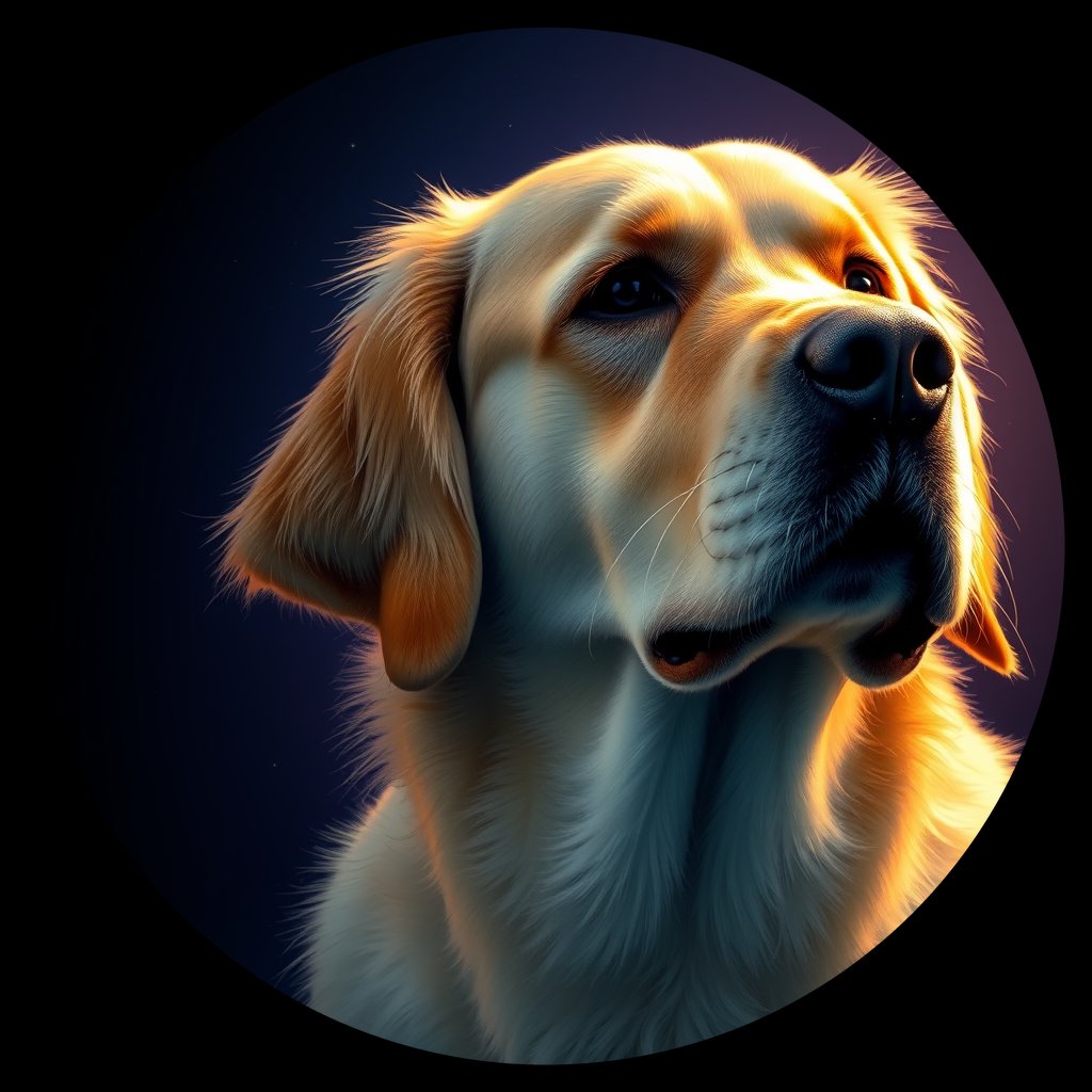 Cosmic medallion portrait of GRLS_grlsJESCC255, a Golden Retriever