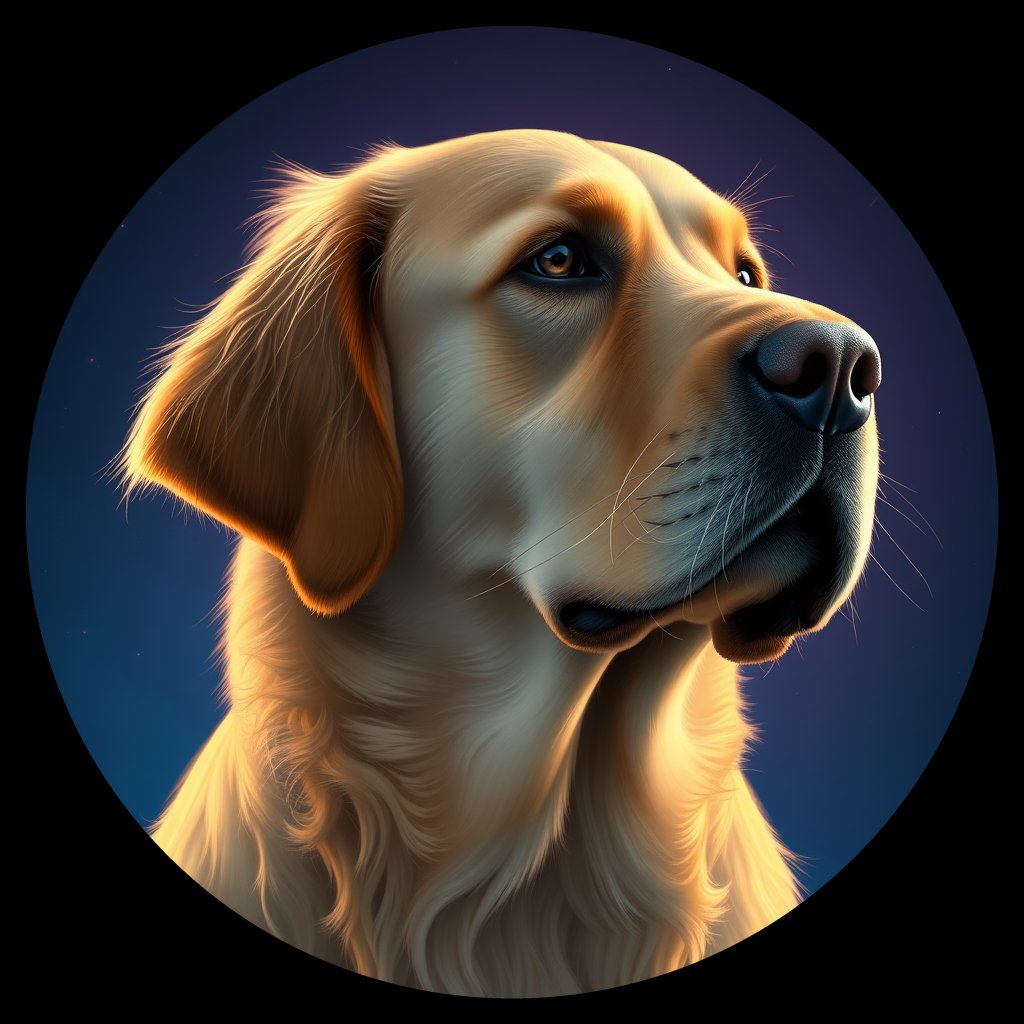 Cosmic medallion portrait of GRLS_grlsJEYTK7OO, a Golden Retriever