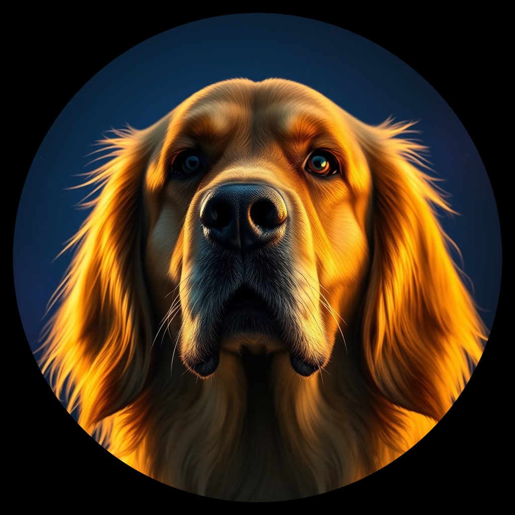 Cosmic medallion portrait of GRLS_grlsJFENDW44, a Golden Retriever