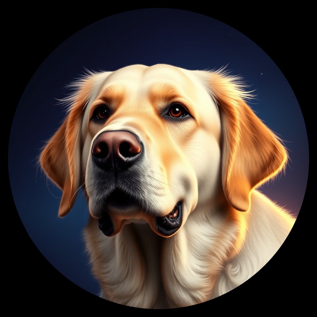 Cosmic medallion portrait of GRLS_grlsJGDJSKZZ, a Golden Retriever