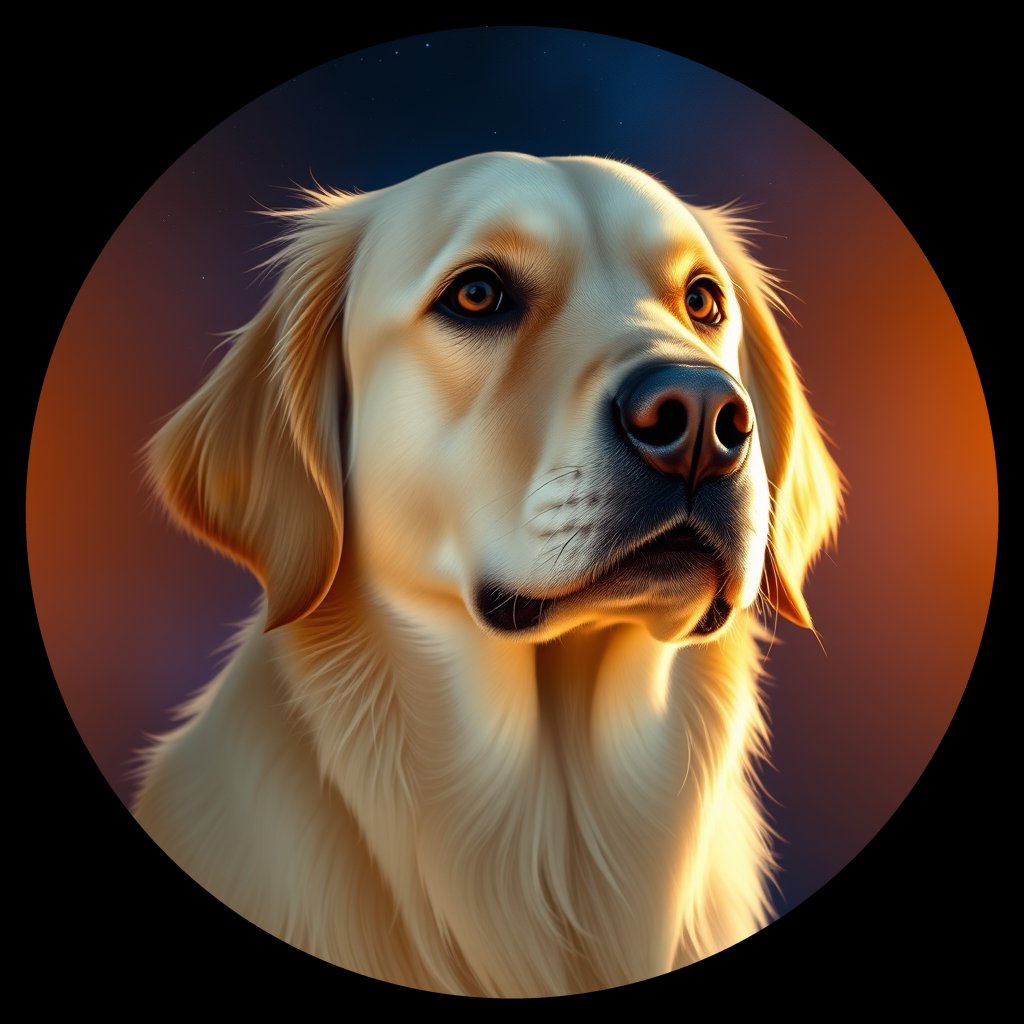 Cosmic medallion portrait of GRLS_grlsJHR2WCSS, a Golden Retriever