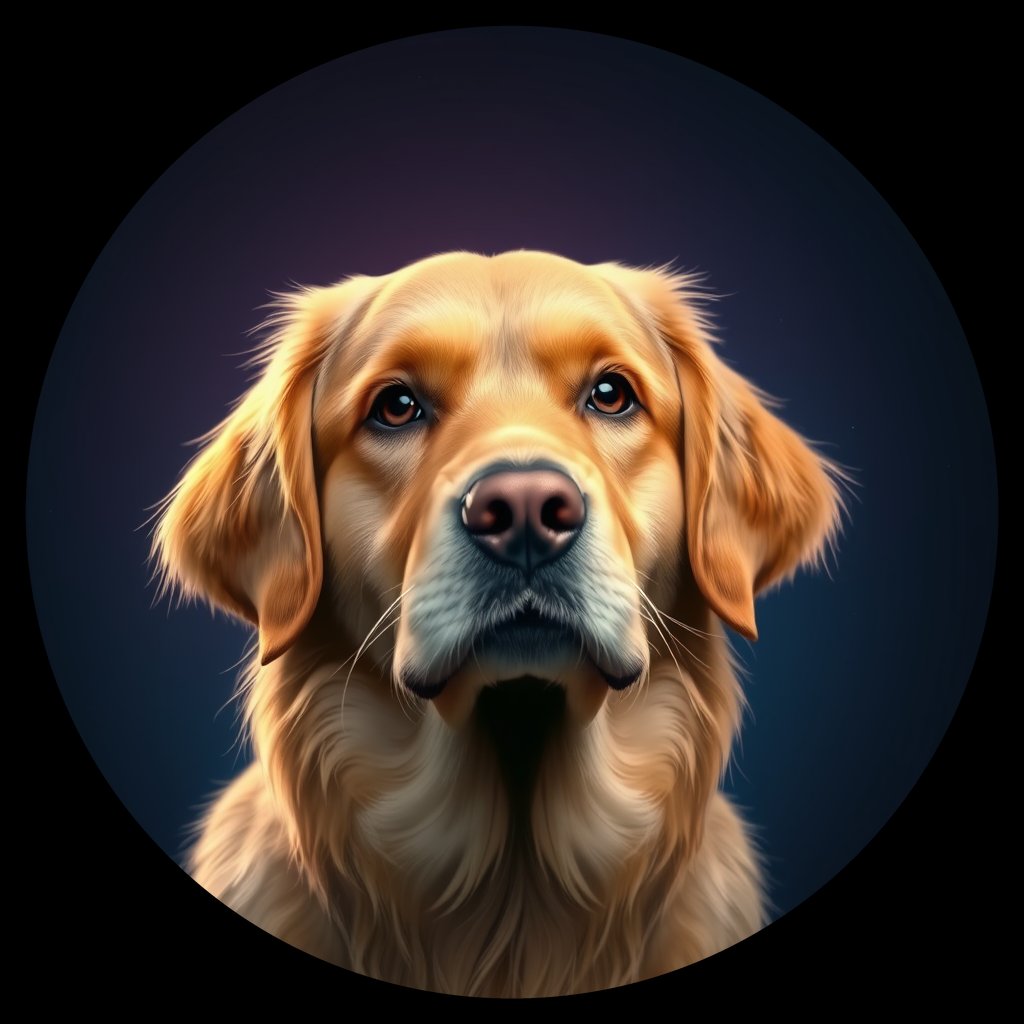 Cosmic medallion portrait of GRLS_grlsJIJ61F44, a Golden Retriever