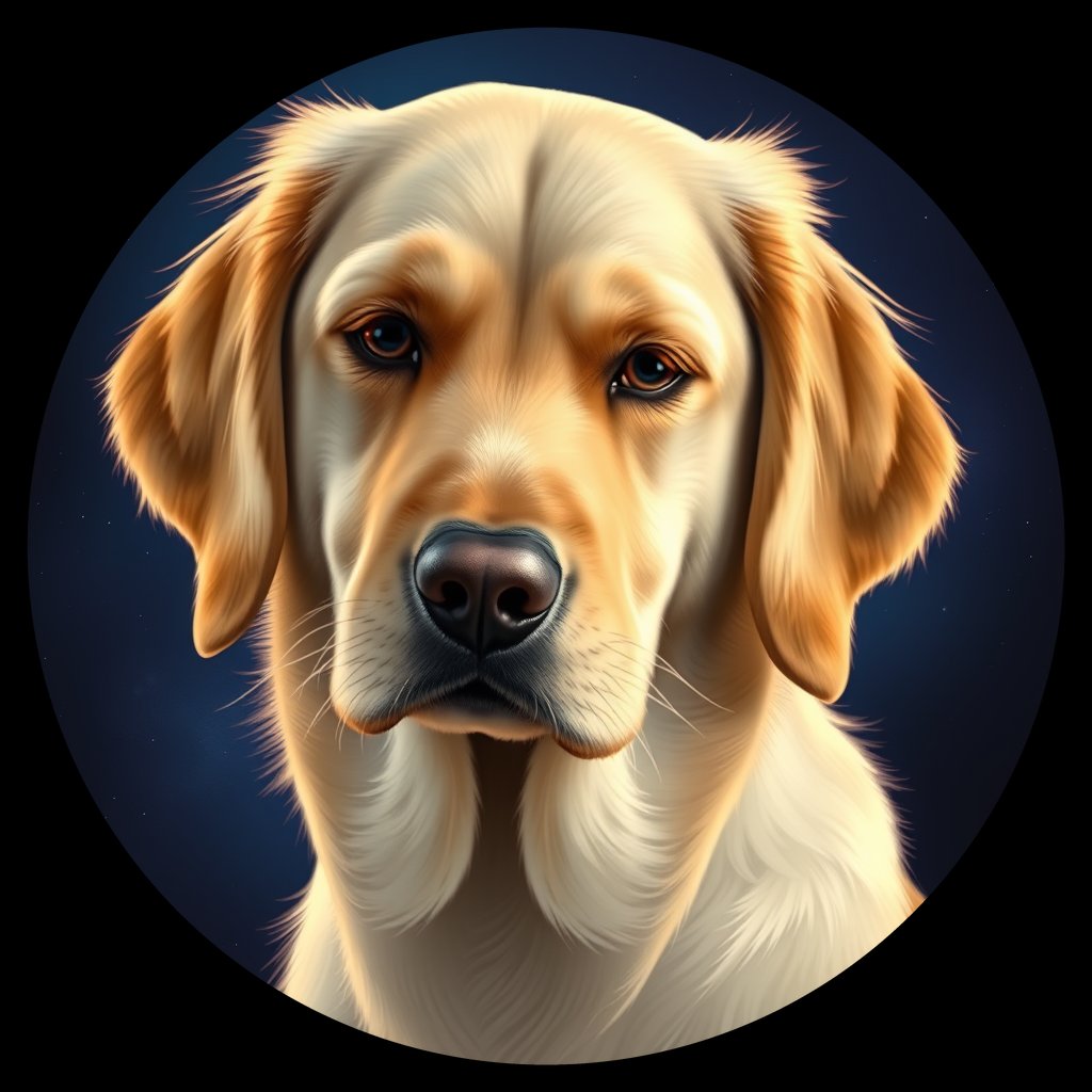 Cosmic medallion portrait of GRLS_grlsJJ3LZ2HH, a Golden Retriever