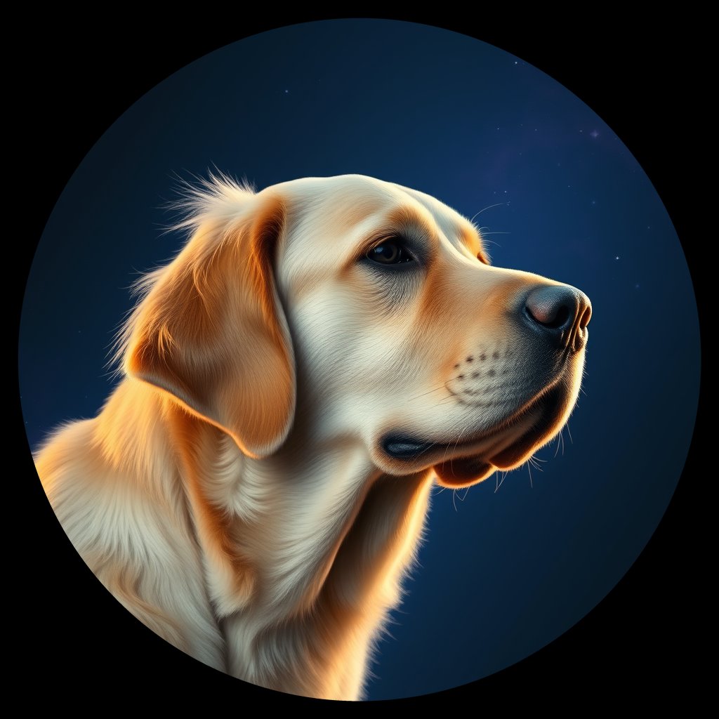 Cosmic medallion portrait of GRLS_grlsJJI3UZZ, a Golden Retriever