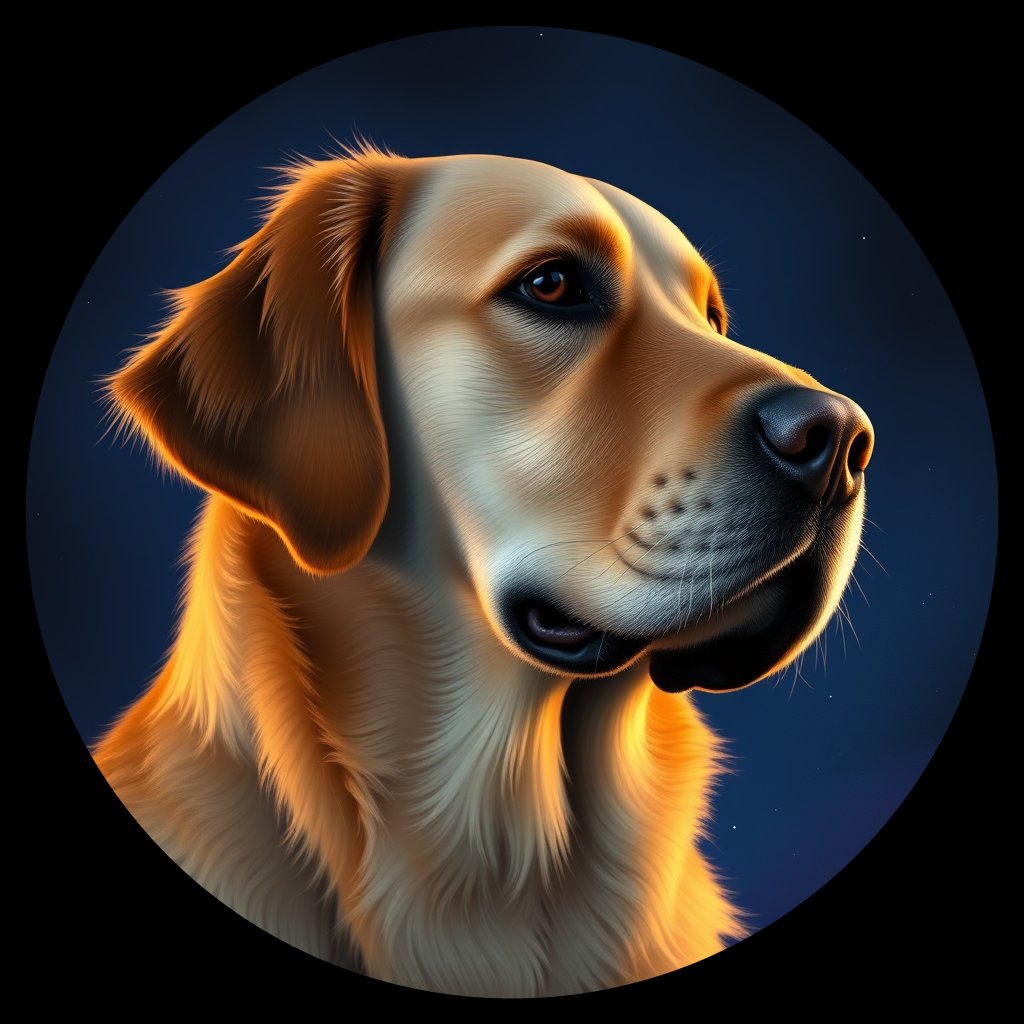 Cosmic medallion portrait of GRLS_grlsJK7HSPKK, a Golden Retriever