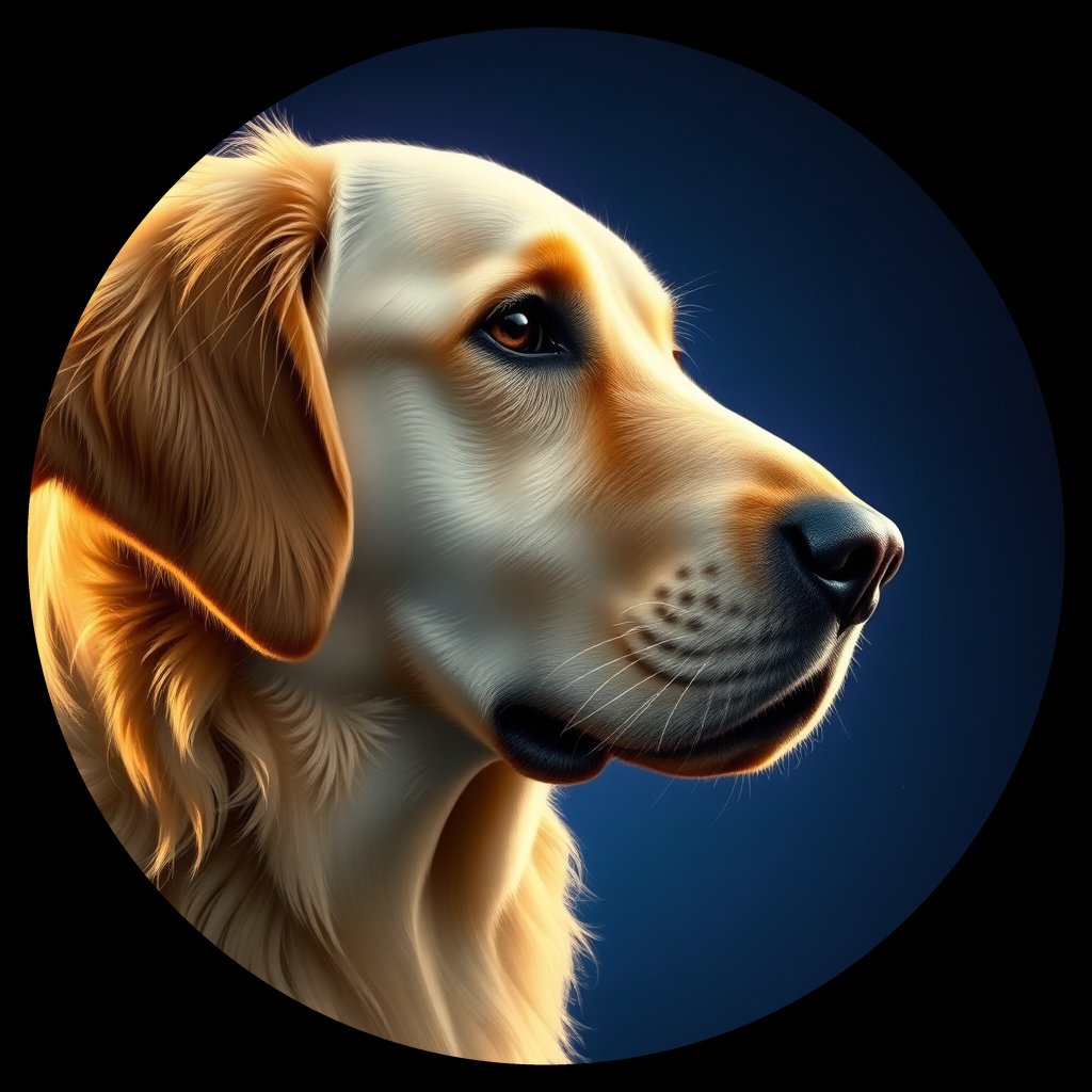 Cosmic medallion portrait of GRLS_grlsJKE6Z88, a Golden Retriever