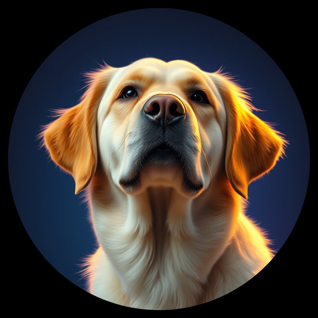Cosmic medallion portrait of GRLS_grlsJLPUNPII, a Golden Retriever