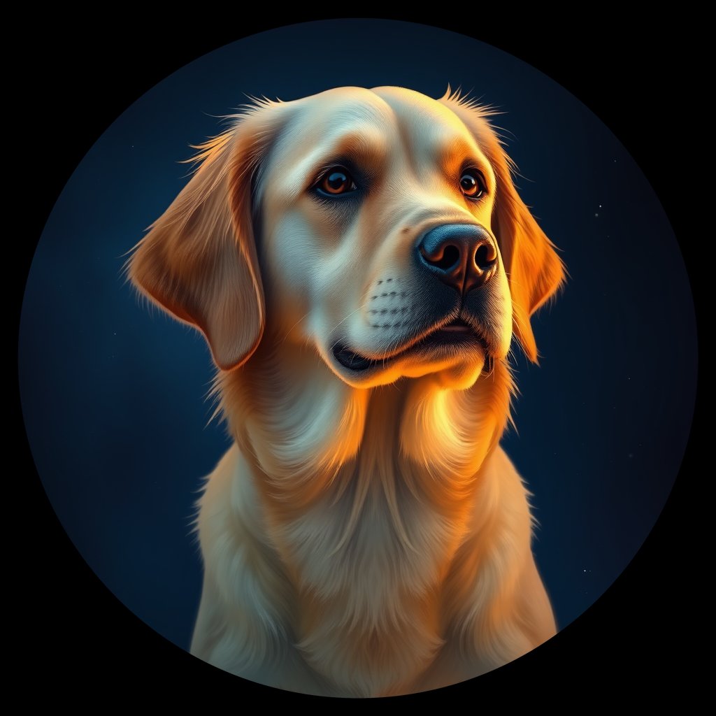 Cosmic medallion portrait of GRLS_grlsJMV70UFF, a Golden Retriever