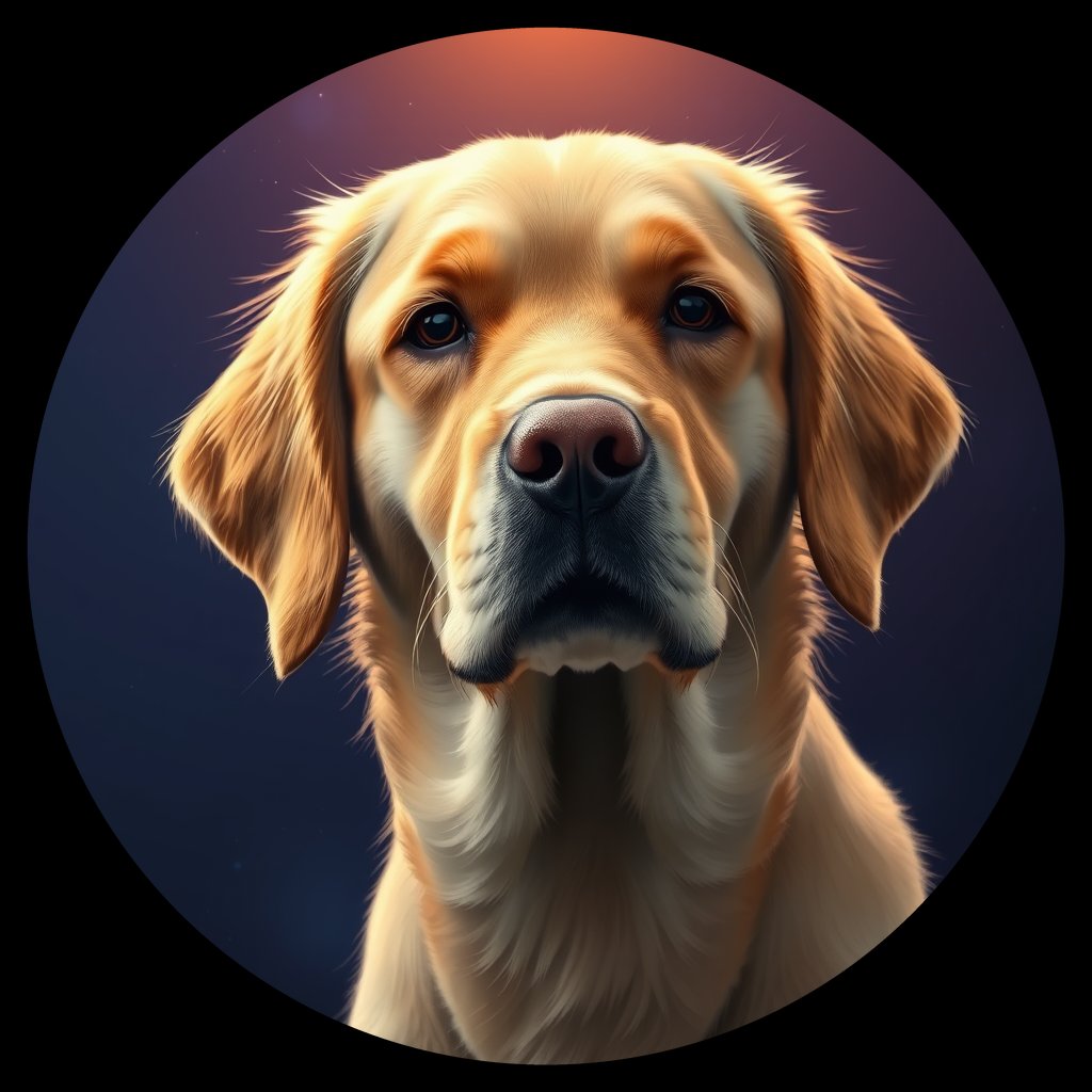Cosmic medallion portrait of GRLS_grlsJNBT5M66, a Golden Retriever