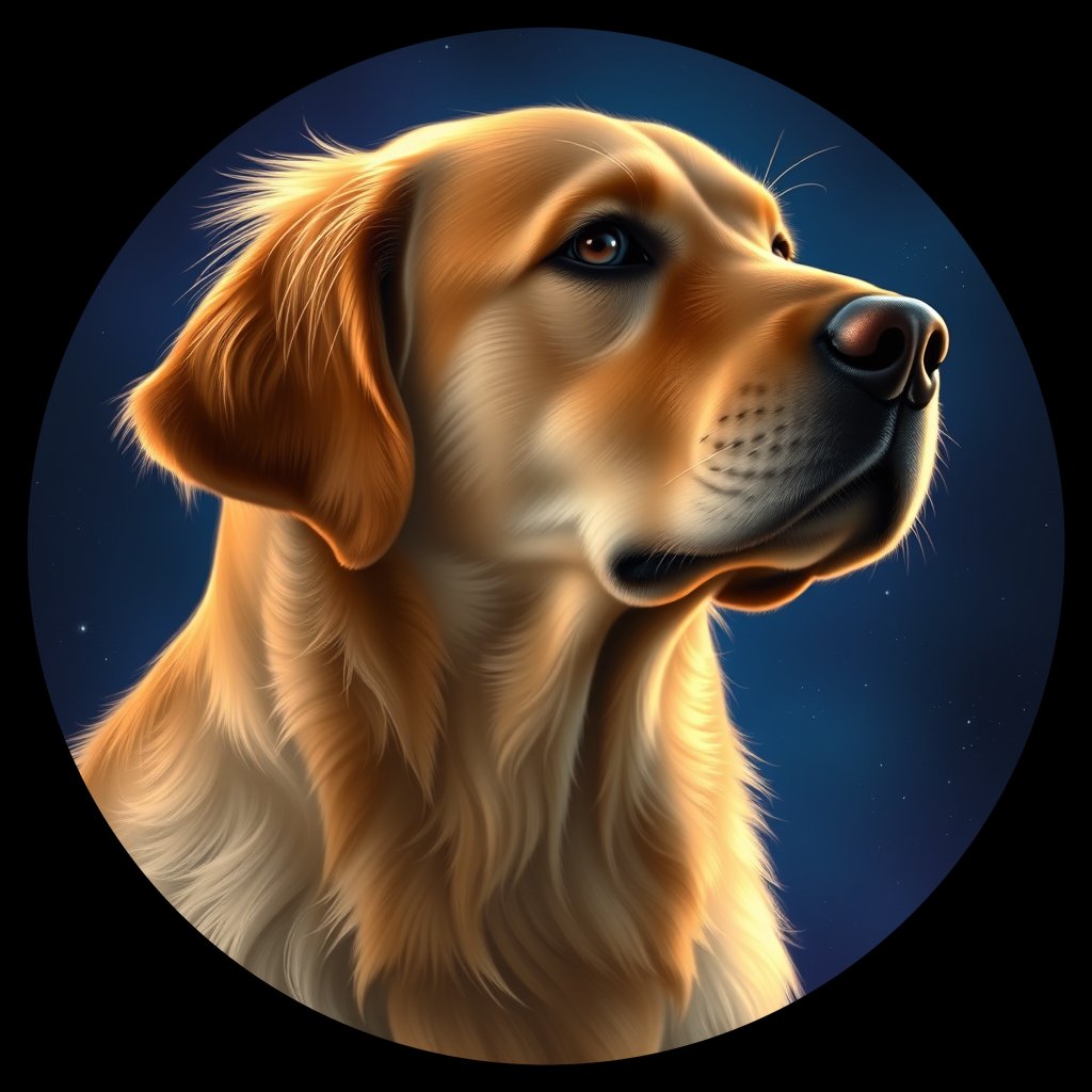 Cosmic medallion portrait of GRLS_grlsJNJMMZ, a Golden Retriever