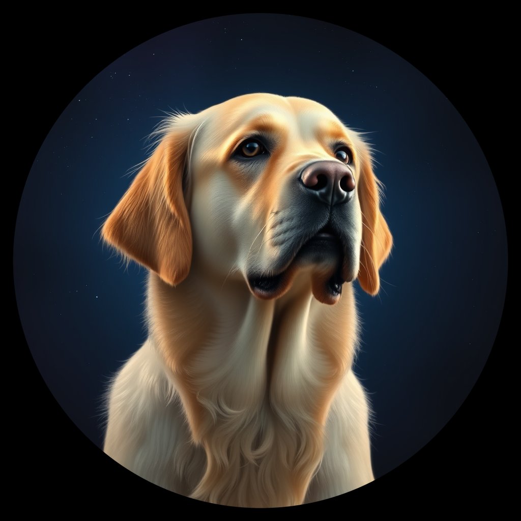Cosmic medallion portrait of GRLS_grlsJO1ADY55, a Golden Retriever