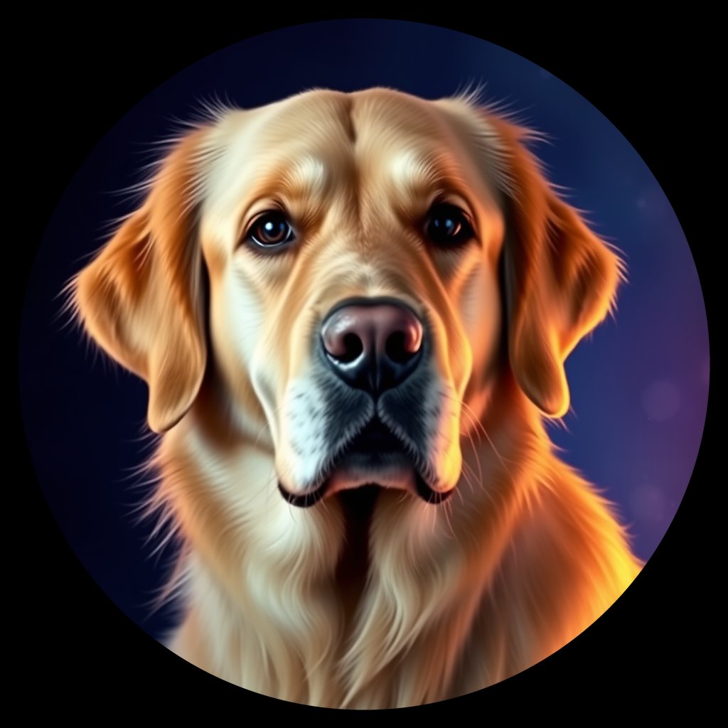 Cosmic medallion portrait of GRLS_grlsJPSLZI99, a Golden Retriever