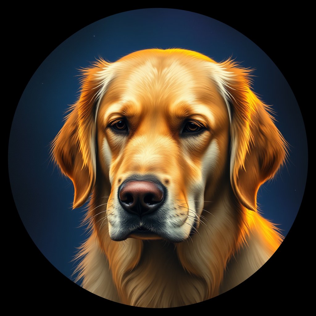 Cosmic medallion portrait of GRLS_grlsJPUMVCSS, a Golden Retriever