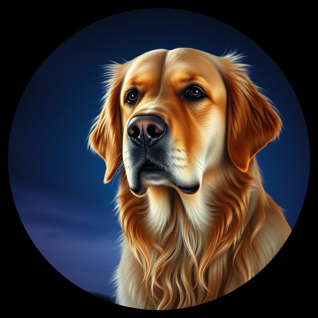 Cosmic medallion portrait of GRLS_grlsJQRYP988, a Golden Retriever
