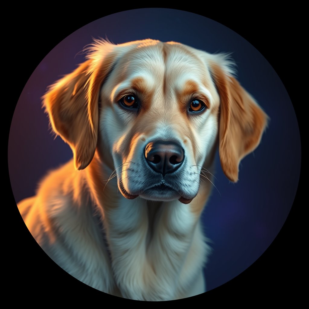 Cosmic medallion portrait of GRLS_grlsJR7RHDYY, a Golden Retriever