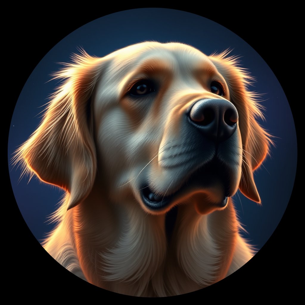 Cosmic medallion portrait of GRLS_grlsJRUZH4TT, a Golden Retriever