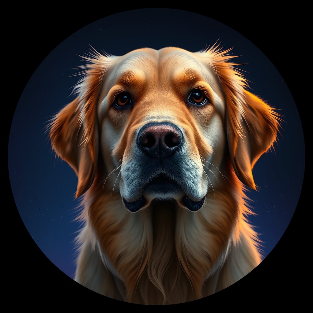 Cosmic medallion portrait of GRLS_grlsJT6W5YY, a Golden Retriever