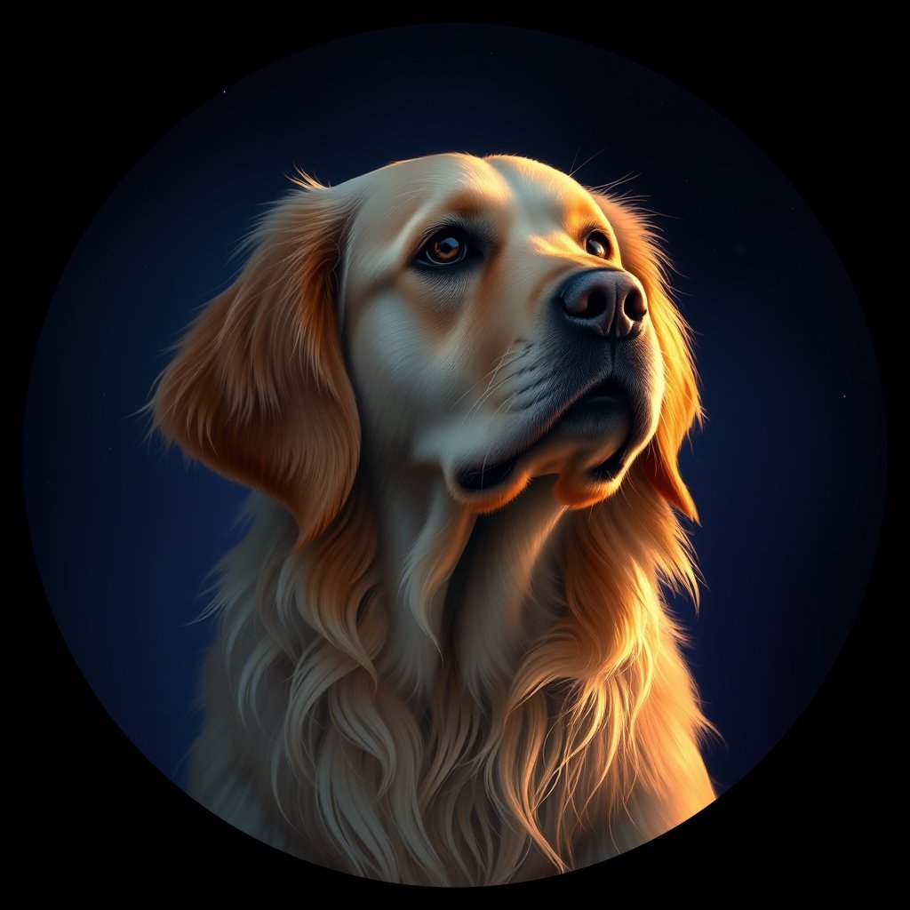Cosmic medallion portrait of GRLS_grlsJUMJ2Z33, a Golden Retriever