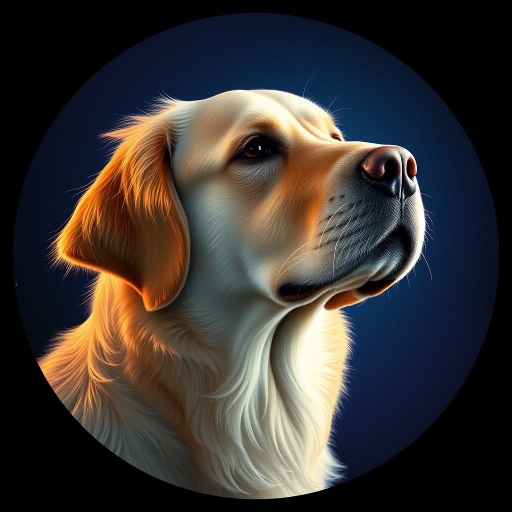 Cosmic medallion portrait of GRLS_grlsJUPGL5BB, a Golden Retriever