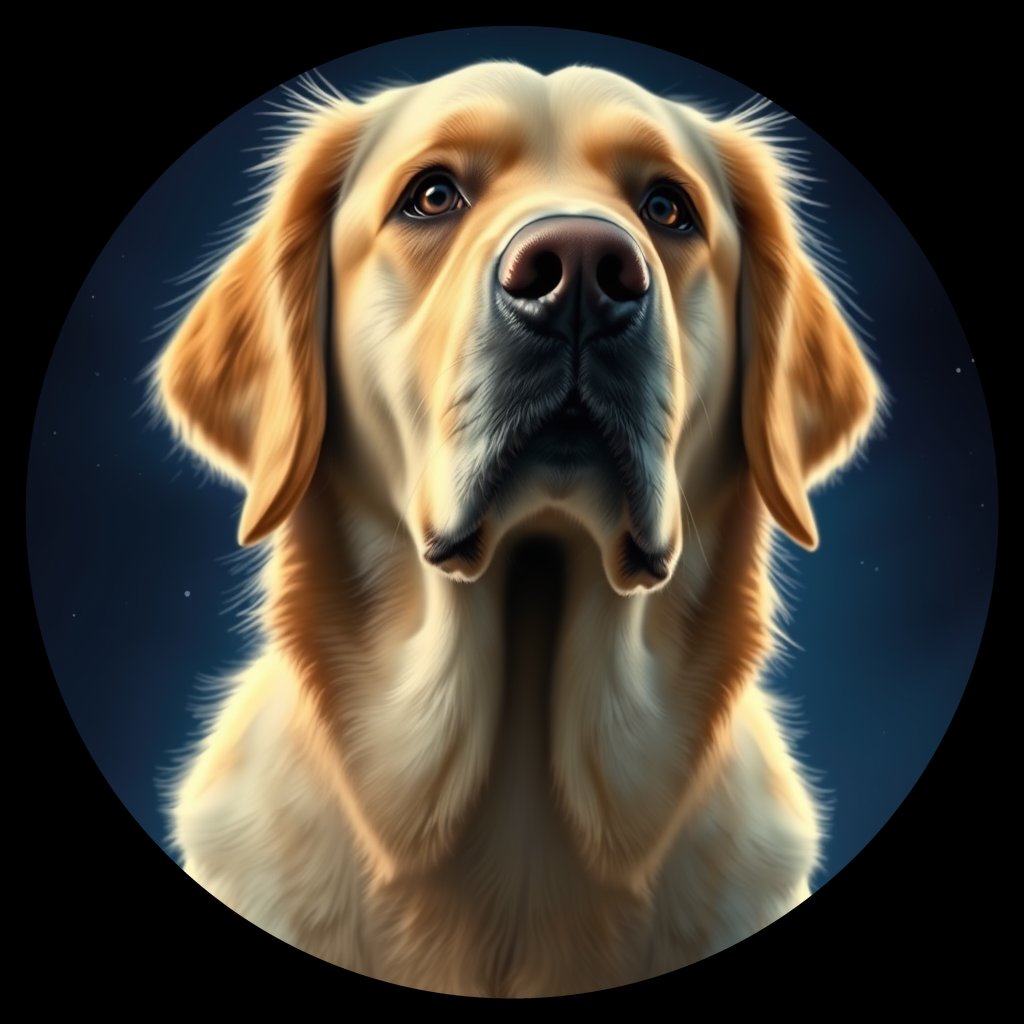 Cosmic medallion portrait of GRLS_grlsJUXT1II, a Golden Retriever