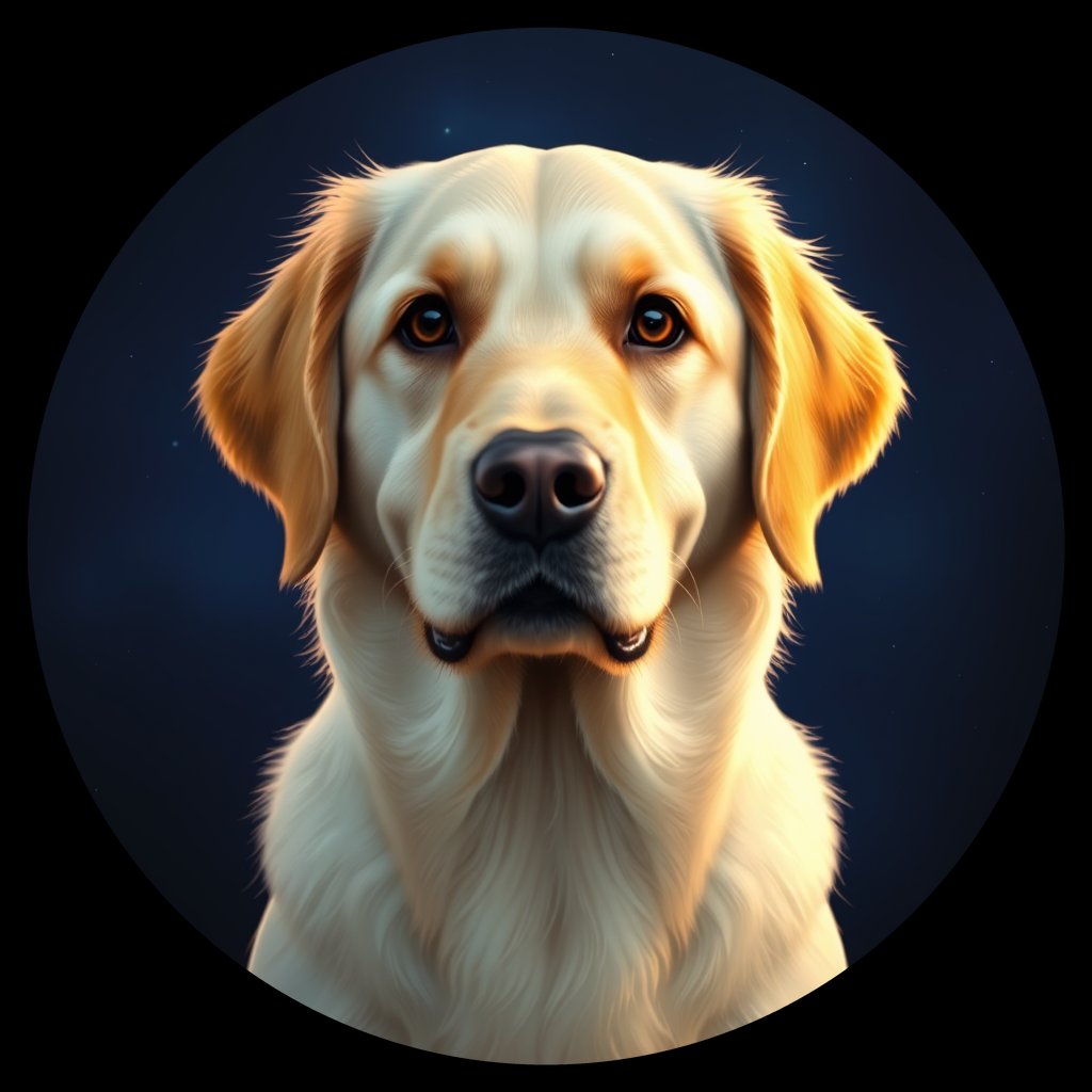 Cosmic medallion portrait of GRLS_grlsJVU0S099, a Golden Retriever