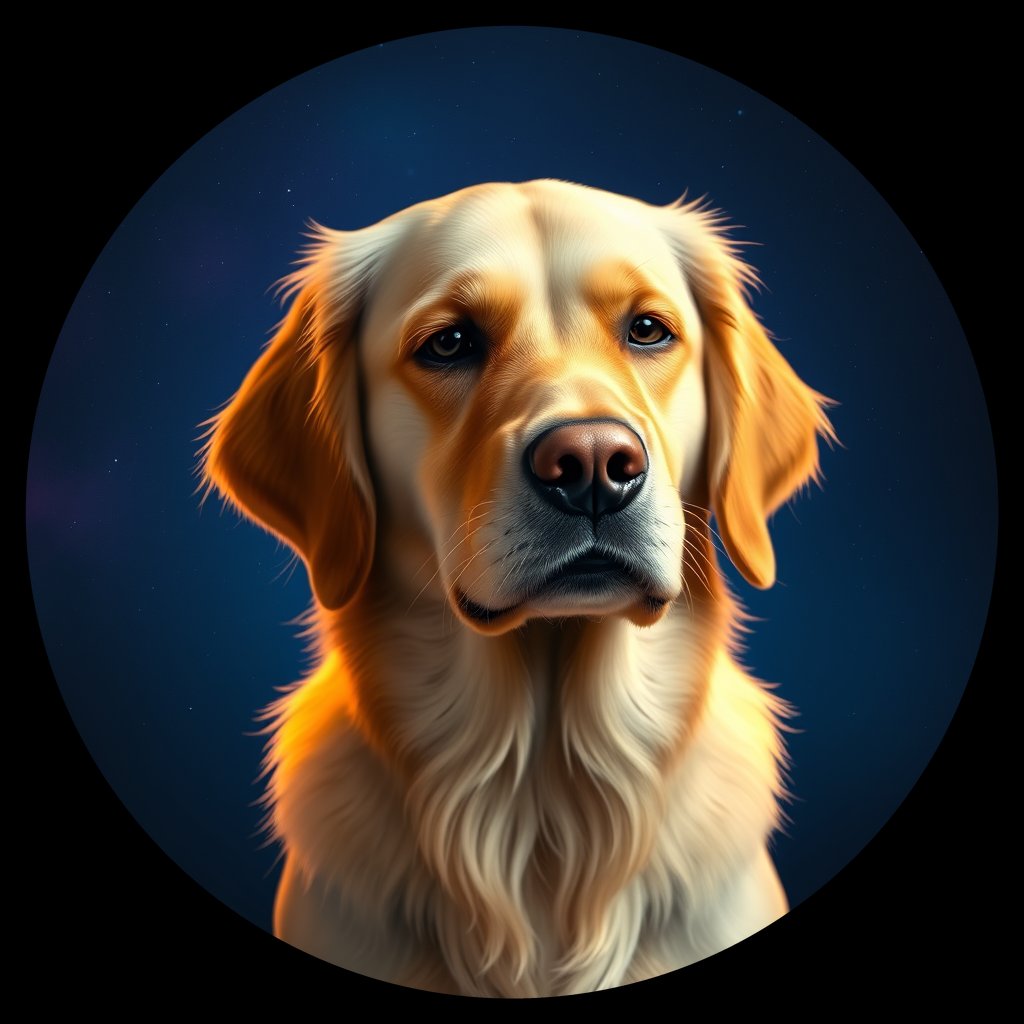 Cosmic medallion portrait of GRLS_grlsJWMH29EE, a Golden Retriever