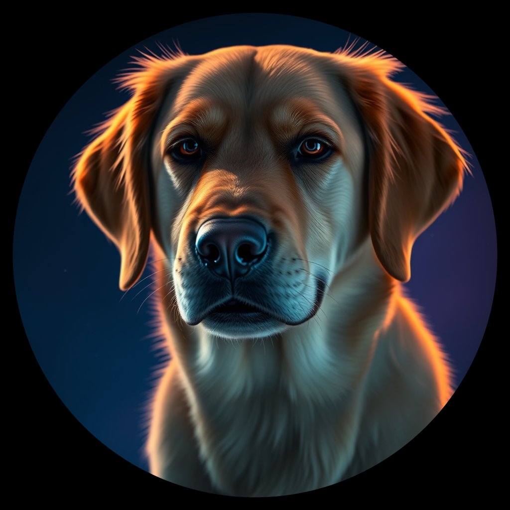 Cosmic medallion portrait of GRLS_grlsJXNRRRLL, a Golden Retriever
