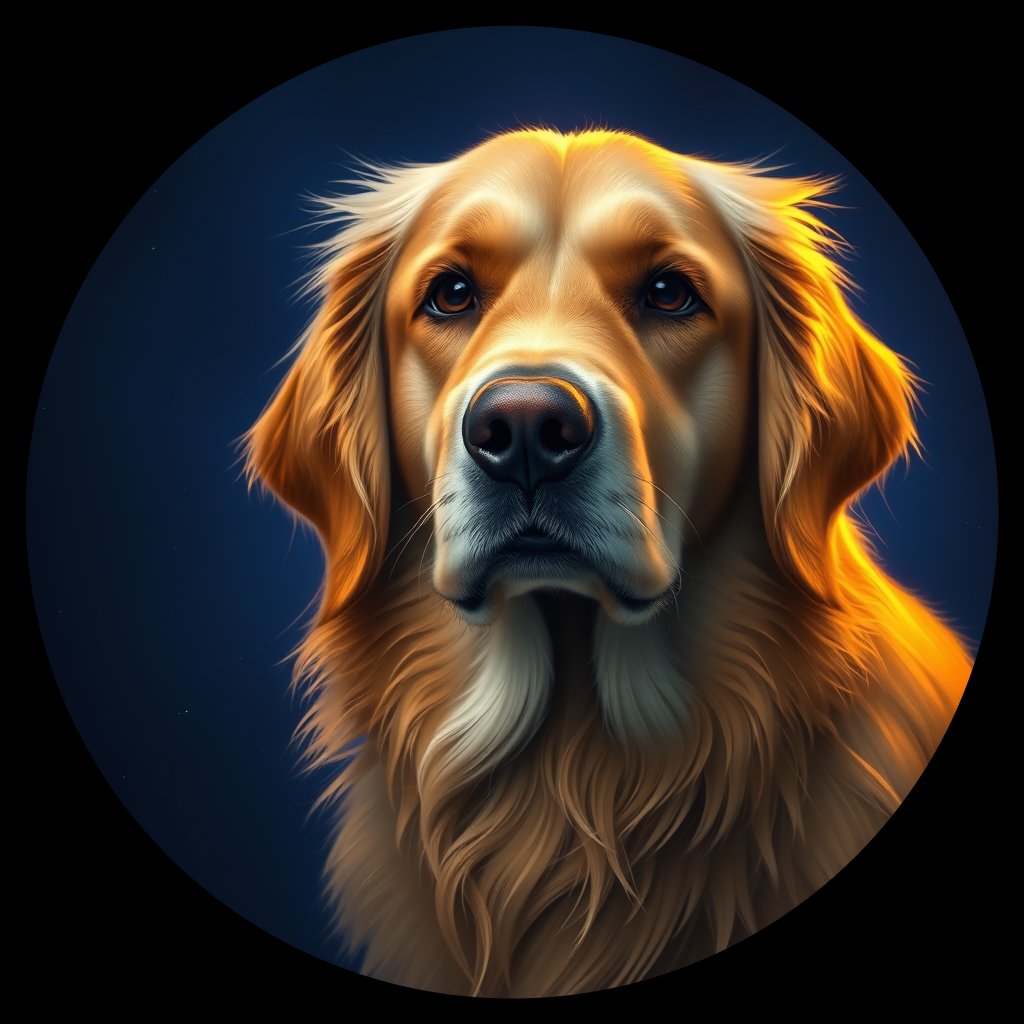 Cosmic medallion portrait of GRLS_grlsJXT6SU11, a Golden Retriever