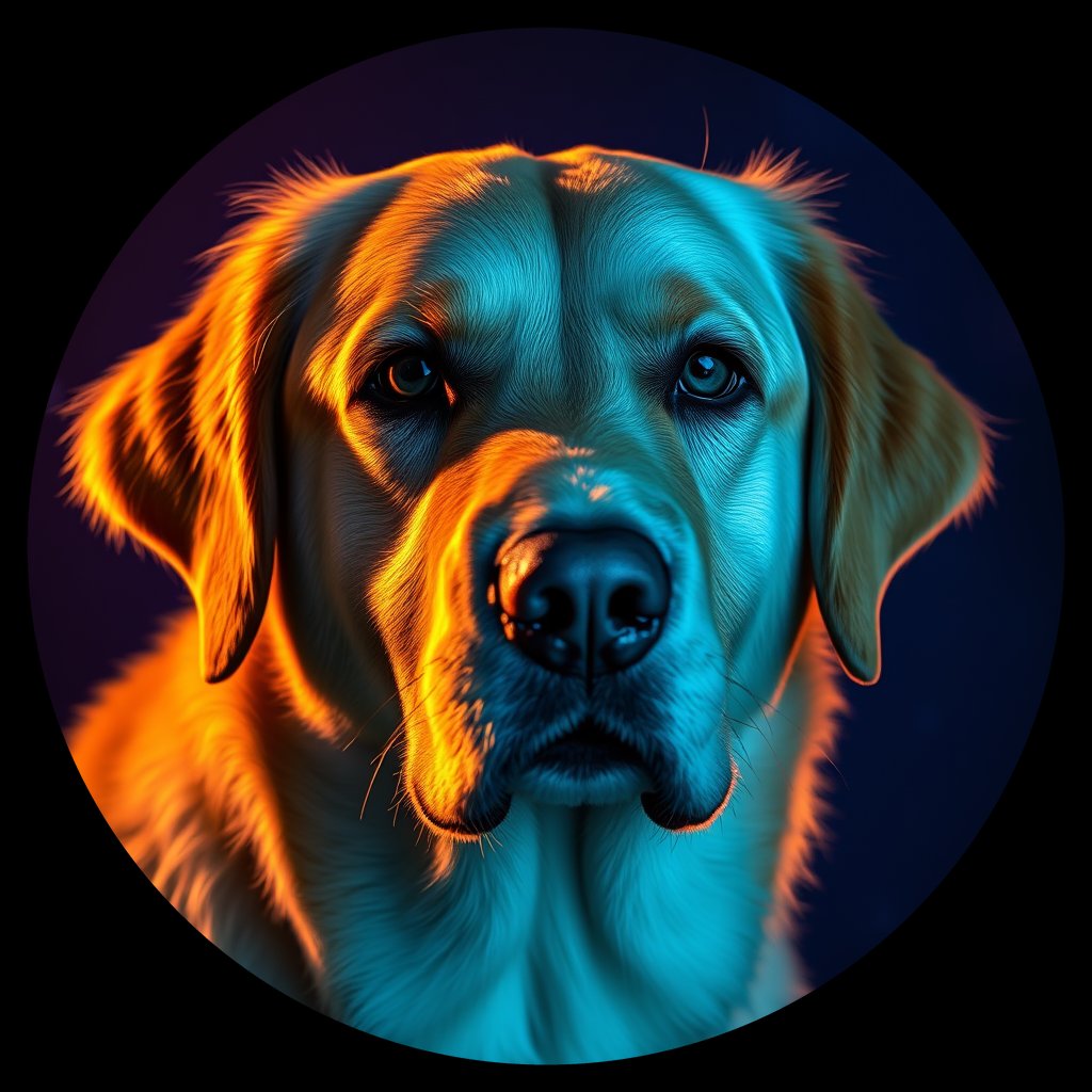 Cosmic medallion portrait of GRLS_grlsJYXJ3M99, a Golden Retriever