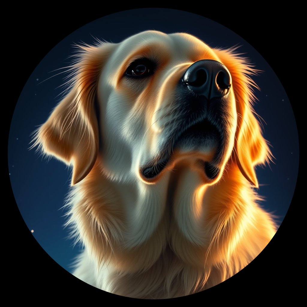 Cosmic medallion portrait of GRLS_grlsJZ0JUUII, a Golden Retriever