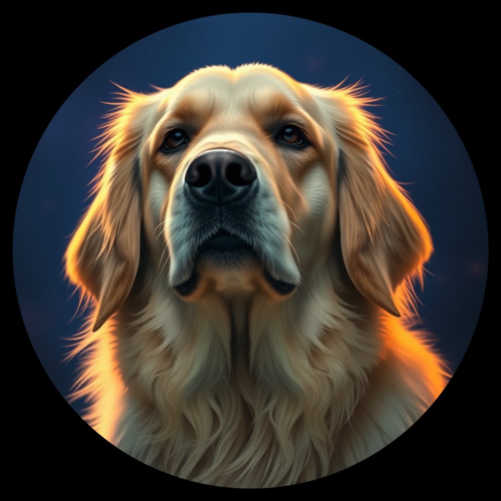 Cosmic medallion portrait of GRLS_grlsJZ2T2EKK, a Golden Retriever