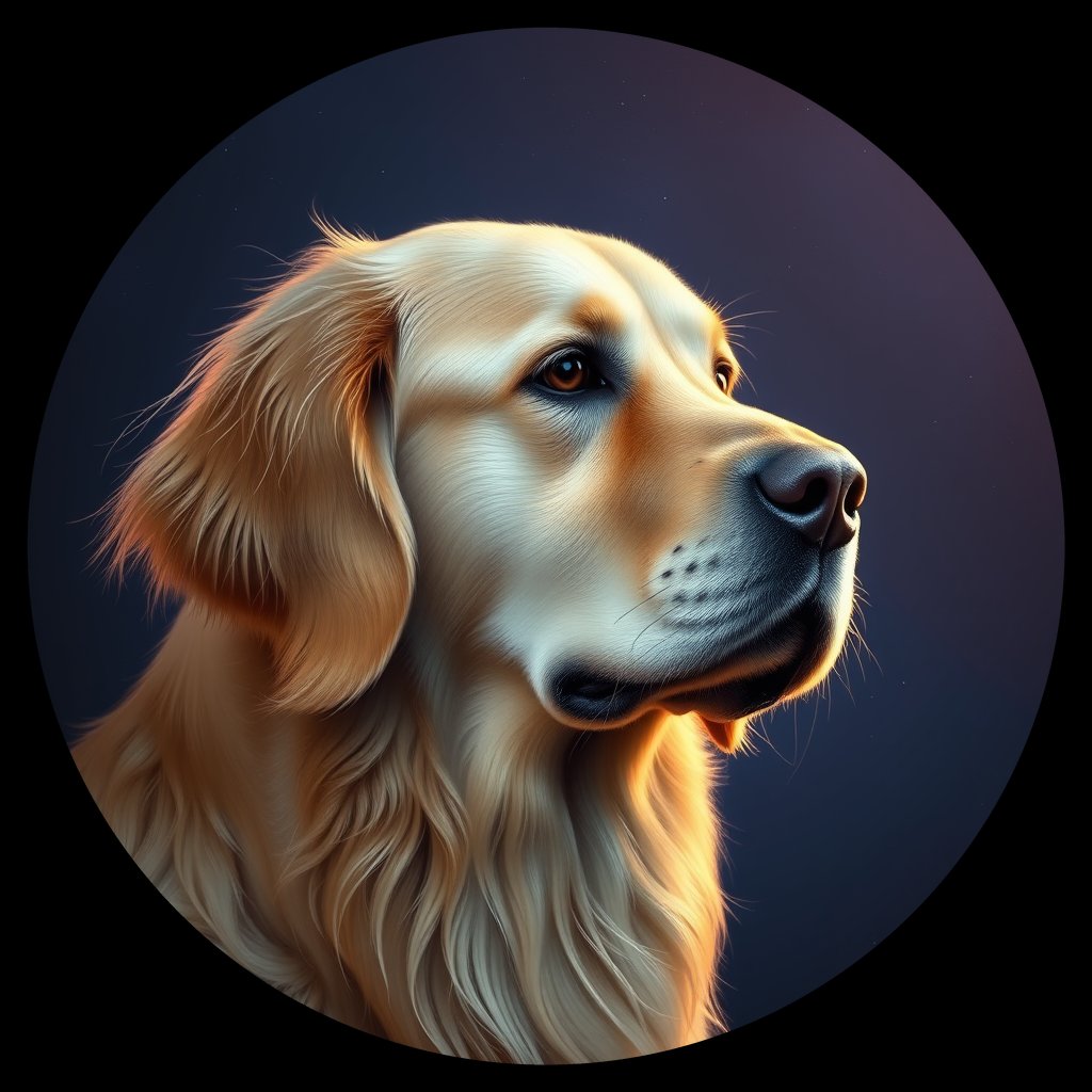 Cosmic medallion portrait of GRLS_grlsJZMYLXUU, a Golden Retriever