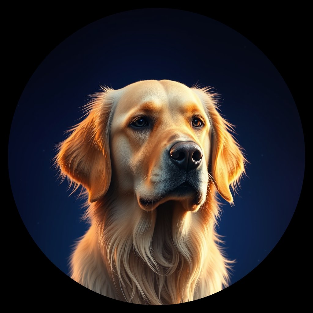 Cosmic medallion portrait of GRLS_grlsK1QOHAQQ, a Golden Retriever