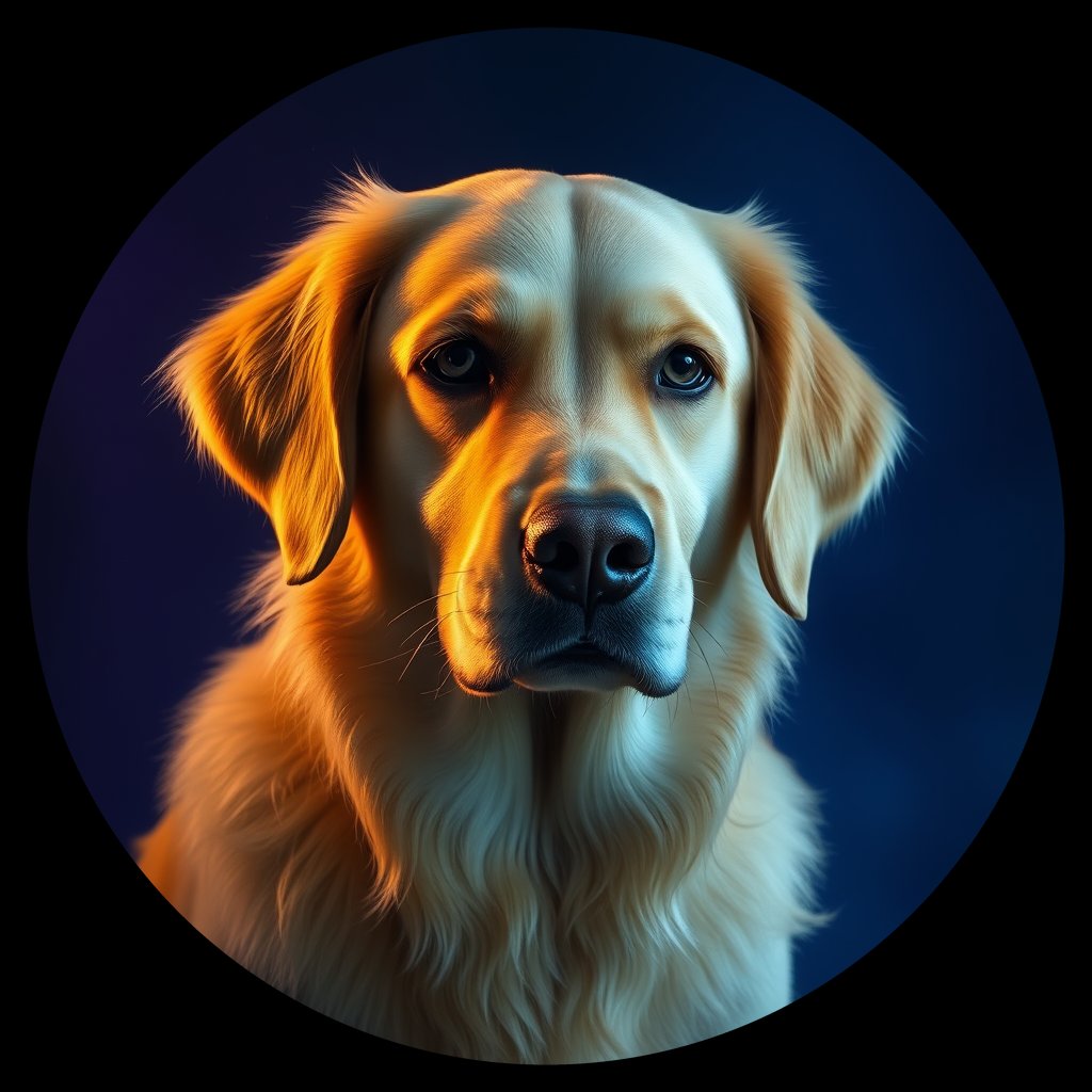 Cosmic medallion portrait of GRLS_grlsK3VILVJJ, a Golden Retriever