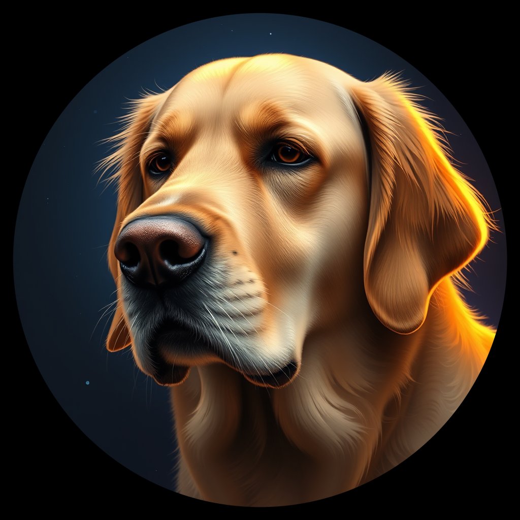 Cosmic medallion portrait of GRLS_grlsK5CWL6FF, a Golden Retriever