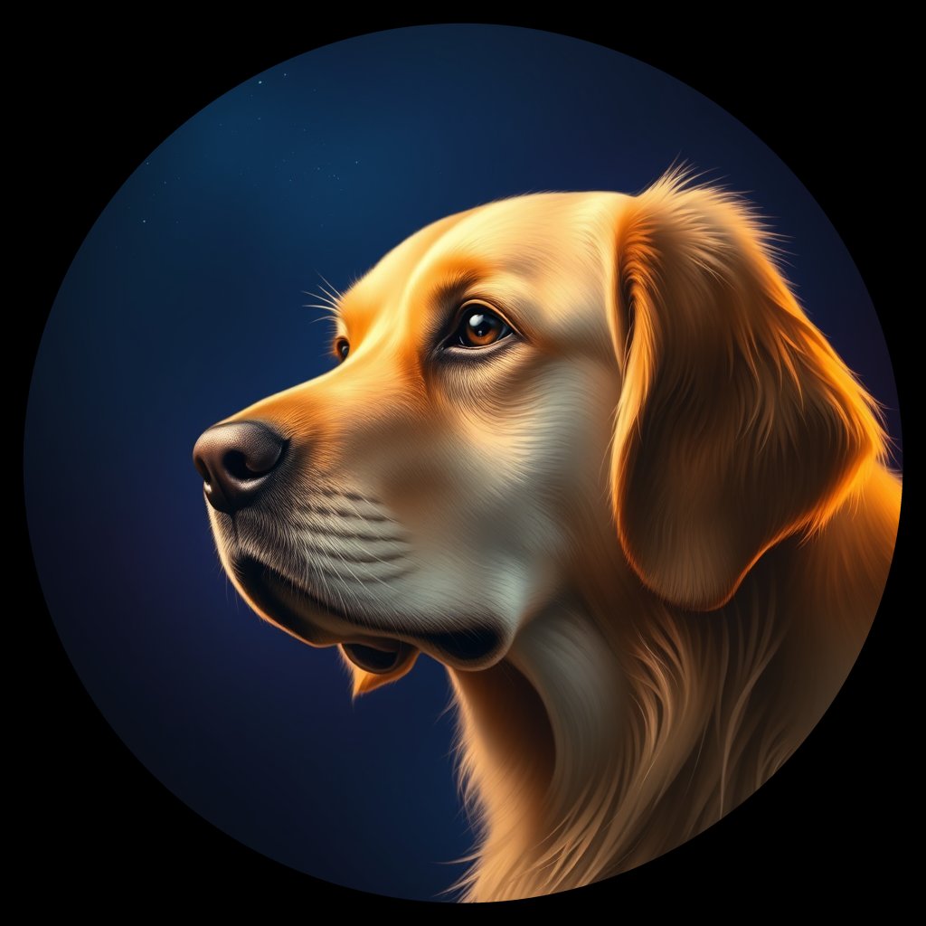 Cosmic medallion portrait of GRLS_grlsK5ZQCBB, a Golden Retriever